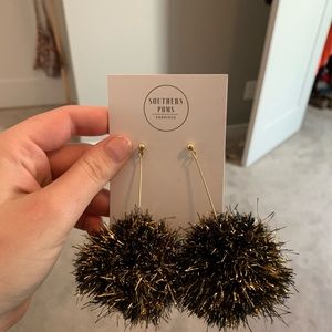 Black and gold Pom earrings